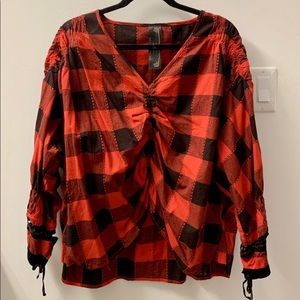 Free People ‘New Romantics’ Woven Plaid Top